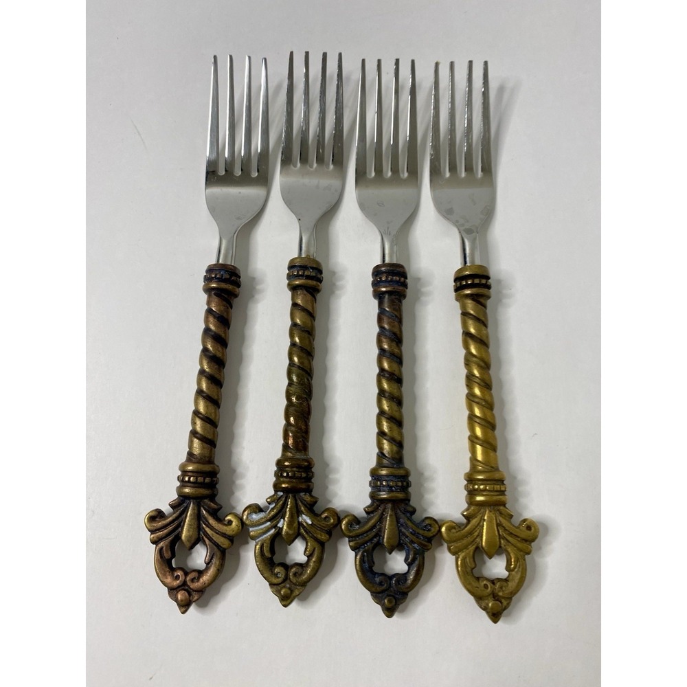 4 Gracious Goods Collection Acanthus Fleur de lis Stainless Dinner Forks 8.5" #2